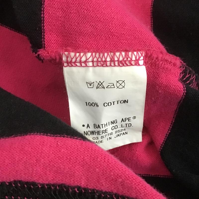 アベイシングエイプ A BATHING APE ポロシャツ 長袖 BABY MILO XXL ボーダー柄 黒 / ブラック / X 桃 / ピンク / メンズ USED 古着 中古 10105703