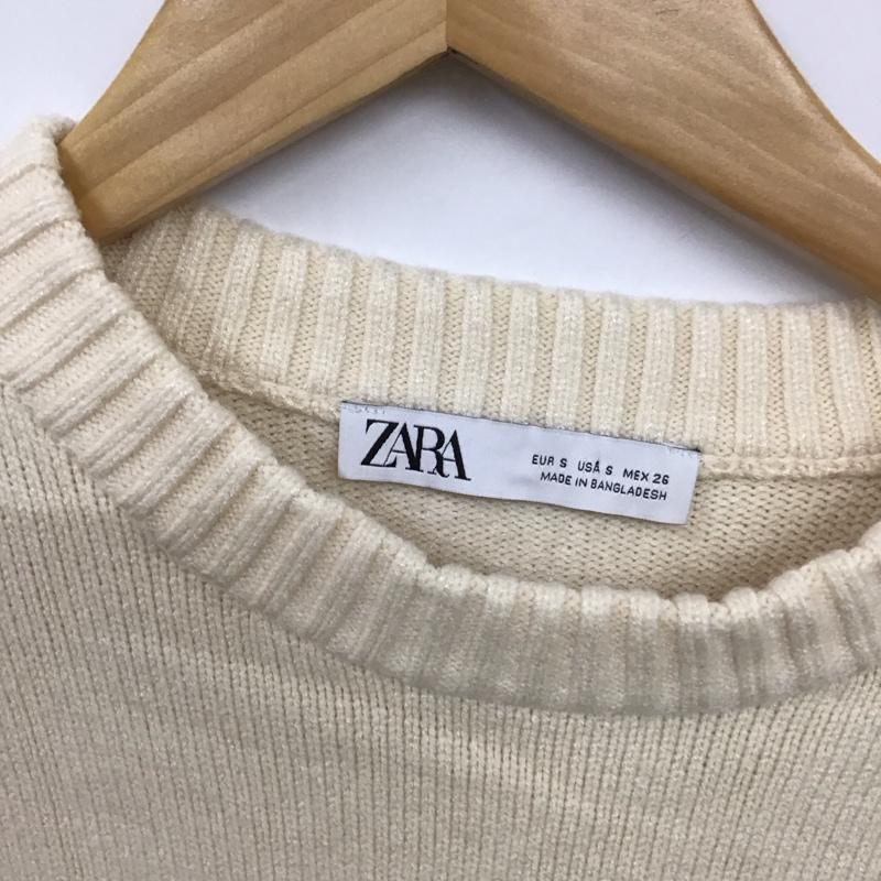 ザラ ZARA ニット、セーター 長袖 長袖ニットカットソー ニット セーター クルーネックニット S ボーダー柄 白 / ホワイト / レディース USED 古着 中古 10119562