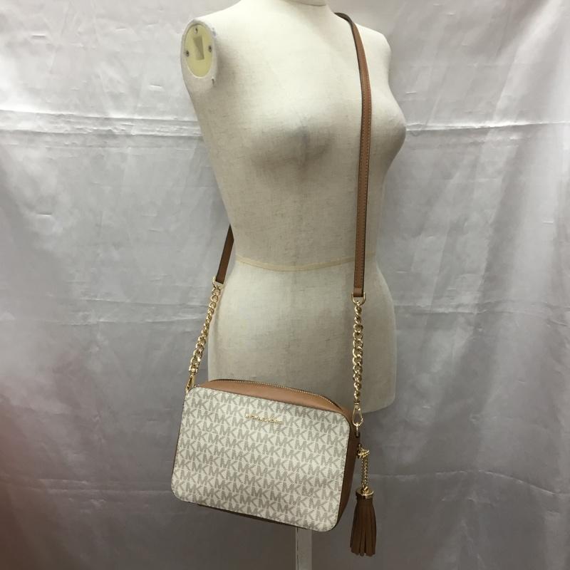 マイケルコース MICHAEL KORS ショルダーバッグ ショルダーバッグ 32F8GD5M2B フリンジ ロゴ 総柄 茶 / ブラウン / X オフホワイト / オフホワイト / レディース USED 古着 中古 10112518