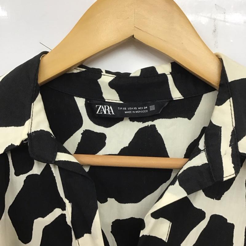 ザラ ZARA ワンピース ロングスカート 2427 250 093 バルーンスリーブ シャツワンピース スキッパーワンピース XS アニマル柄 白 / ホワイト / X 黒 / ブラック / レディース USED 古着 中古 10138651