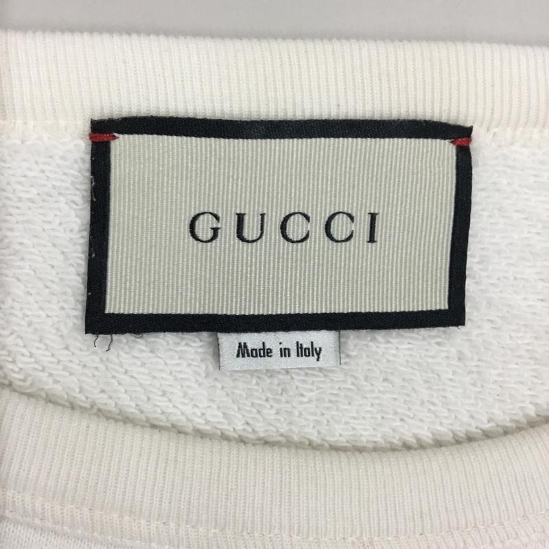 グッチ GUCCI トレーナー 長袖 長袖トレーナー スウェット クルーネック リブスウェットカットソー プリント 白 / ホワイト /  メンズ USED 古着 中古 10118638