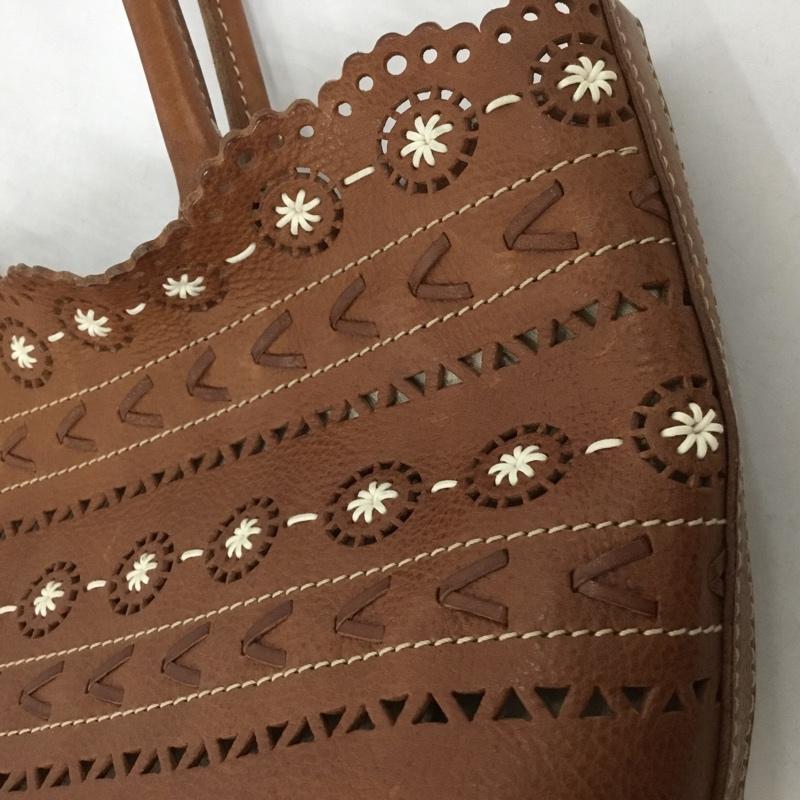ゲンテン genten トートバッグ トートバッグ フラワーカットワーク レザー 刺繍 茶 / ブラウン / レディース USED 古着 中古 10149261