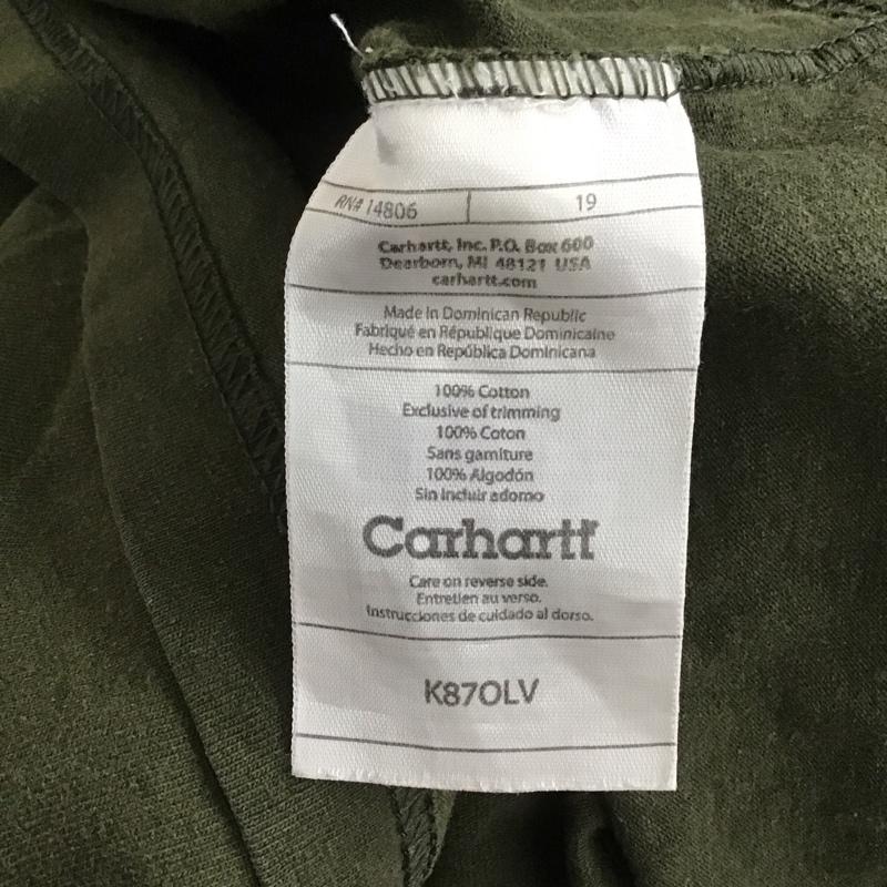 カーハート Carhartt Tシャツ 半袖 半袖カットソー プリントTシャツ クルーネックカットソー L 無地 カーキ / カーキ / メンズ USED 古着 中古 10128662