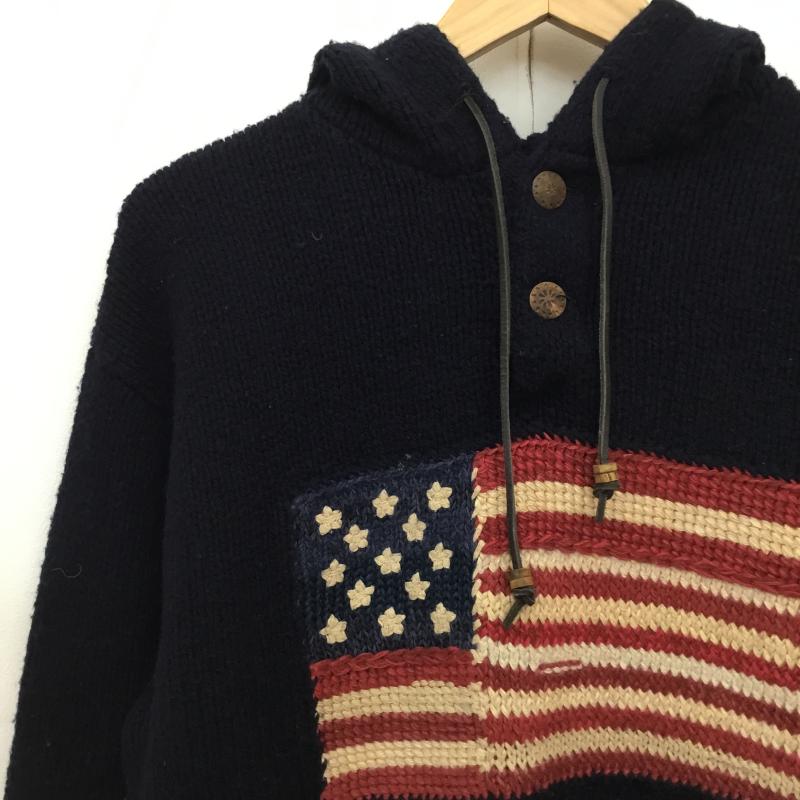 ポロカントリー POLO COUNTRY ニット、セーター 長袖 星条旗 フード付きニットパーカー M 紺 / ネイビー / メンズ USED 古着 中古 10136217