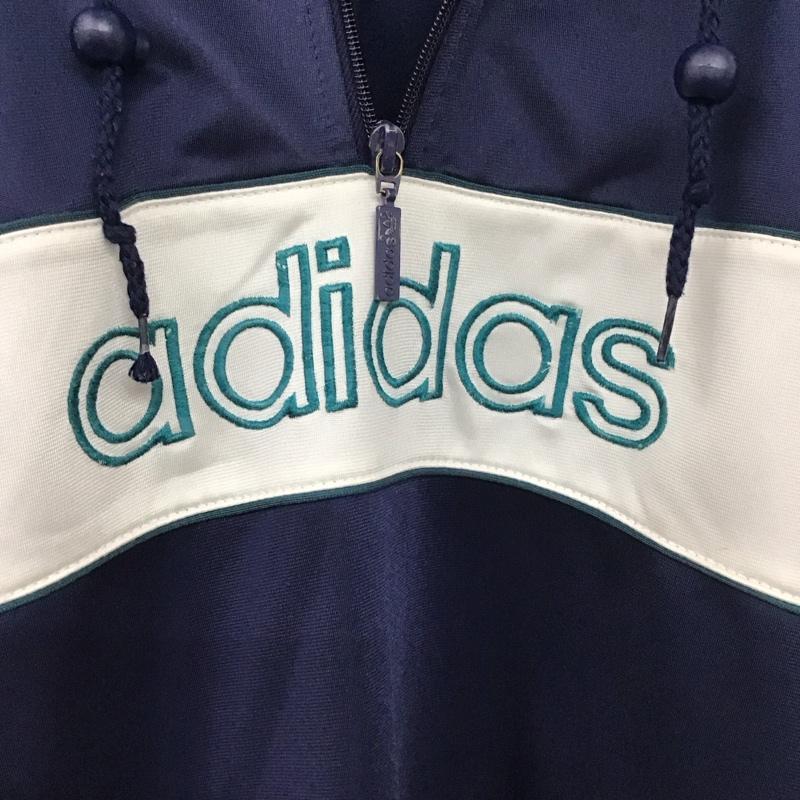 アディダス adidas パーカー 長袖 プルオーバージャケット ジップアップカラー 古着 ジャージ XL ロゴ、文字 白 / ホワイト / X 紺 / ネイビー / メンズ USED 古着 中古 10137090