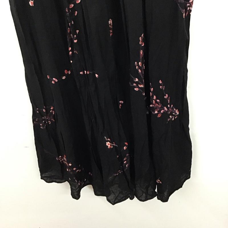 ザラウーマン ZARA WOMAN ワンピース ロングスカート 長袖シャツワンピース 前空きロングワンピース XS プリント 黒 / ブラック / レディース USED 古着 中古 10136019