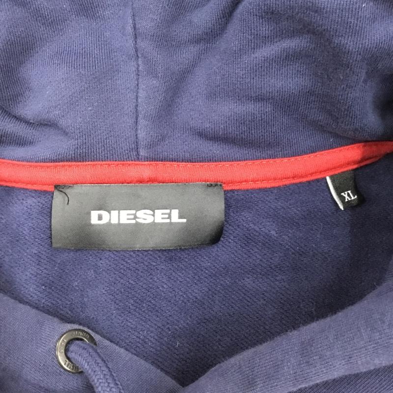 ディーゼル DIESEL パーカー 長袖 長袖パーカー フード付きパーカー プリントスウェット トレーナー XL ロゴ、文字 紺 / ネイビー / メンズ USED 古着 中古 10115003