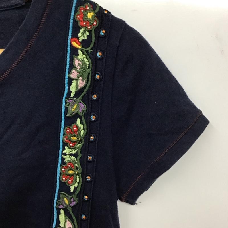 デシグアル Desigual カットソー 半袖 M67T24E4 クルーネック M 刺繍 紺 / ネイビー / レディース USED 古着 中古 10131095