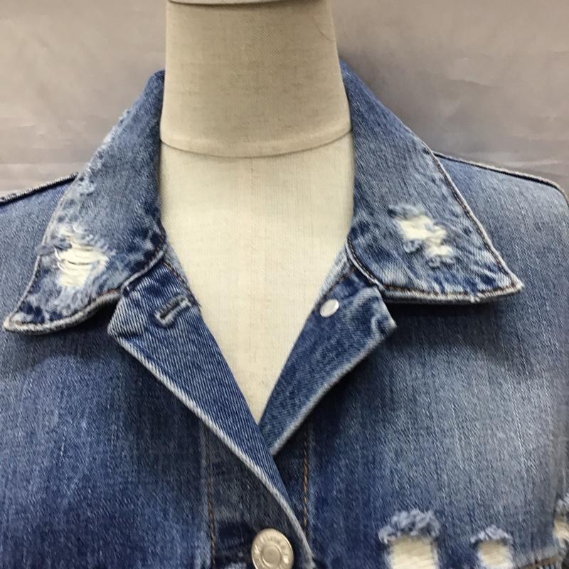 ザラ ZARA TRAFALUC ジャケット、上着 ジャケット、ブレザー デニムジャケット Gジャン アウター カラージャケット ダメージ加工 S ダメージ加工 インディゴ / インディゴ / レディース USED 古着 中古 10112100
