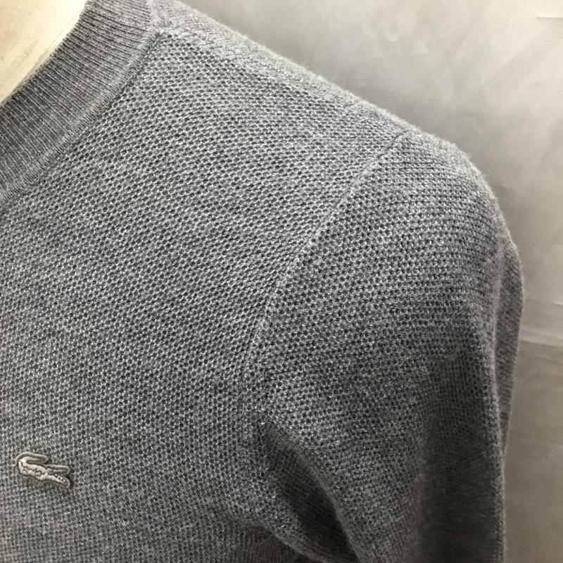 ラコステ LACOSTE ニット、セーター 長袖 長袖ニットカットソー ニット セーター クルーネックニット 2 ロゴ、文字 灰 / グレー / メンズ USED 古着 中古 10113555