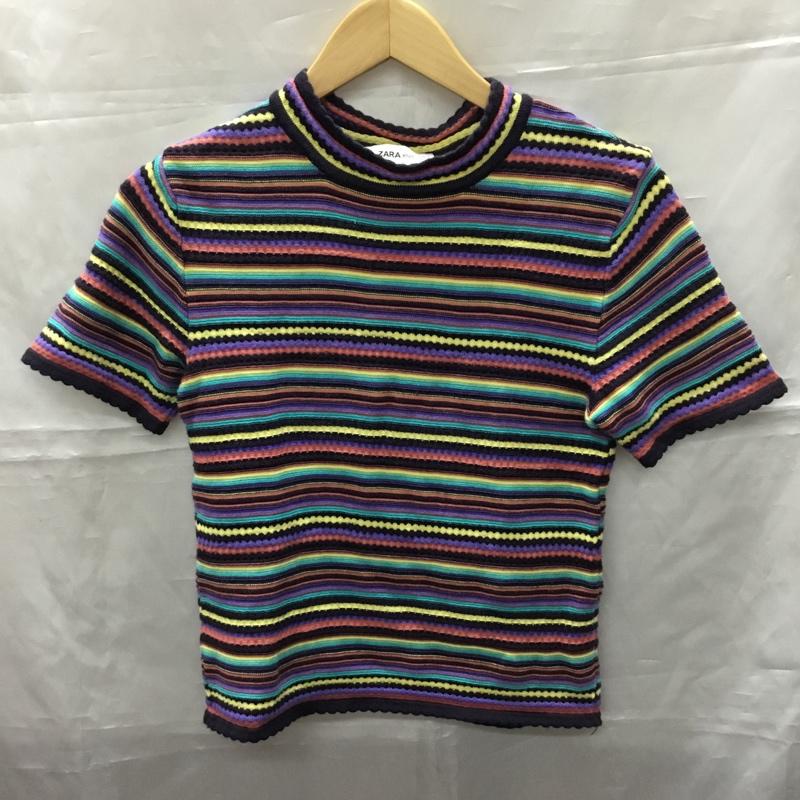 ザラ ZARA ニット、セーター 半袖 S ボーダー柄 マルチカラー / マルチカラー /  レディース USED 古着 中古 10110745