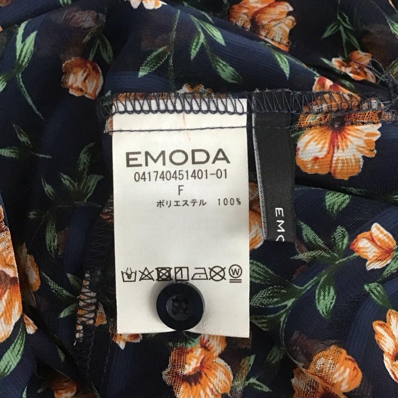 エモダ EMODA ワンピース ロングスカート 041740451401-01 オープンカラー 前開き FREE 花柄 紺 / ネイビー / レディース USED 古着 中古 10106719