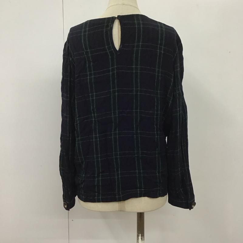 ザラウーマン ZARA WOMAN カットソー 長袖 9479 247 401 バルーンスリーブ L チェック 紺 / ネイビー / X 緑 / グリーン / X 白 / ホワイト /  レディース USED 古着 中古 10108414