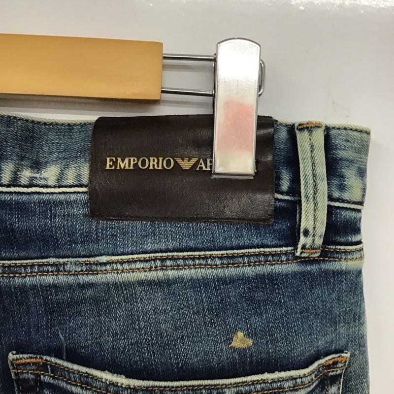 エンポリオアルマーニ EMPORIO ARMANI パンツ デニム、ジーンズ デニムパンツ スリムパンツ カジュアルパンツ ストレッチパンツ 33インチ ダメージ加工 インディゴ / インディゴ / メンズ USED 古着 中古 10136196