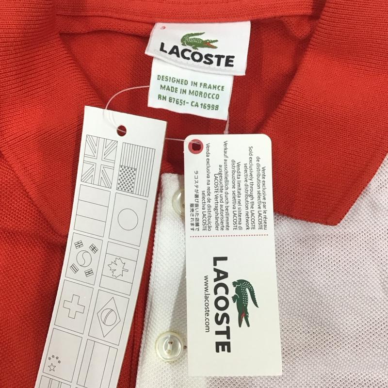 ラコステ LACOSTE ポロシャツ 半袖 半袖ポロシャツ 半袖カットソー 半袖シャツ 3 ロゴ、文字 白 / ホワイト / X 橙 / オレンジ /  メンズ USED 古着 中古 10111040