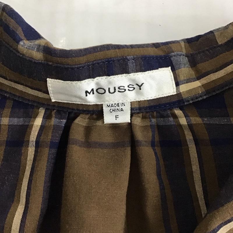 マウジー MOUSSY シャツ、ブラウス 長袖 010ESB30-1230 CANDY SLEEVE INDIGO BLOUSE オープンカラー FREE チェック 茶 / ブラウン / X 紺 / ネイビー / X 白 / ホワイト / レディース USED 古着 中古 10122633