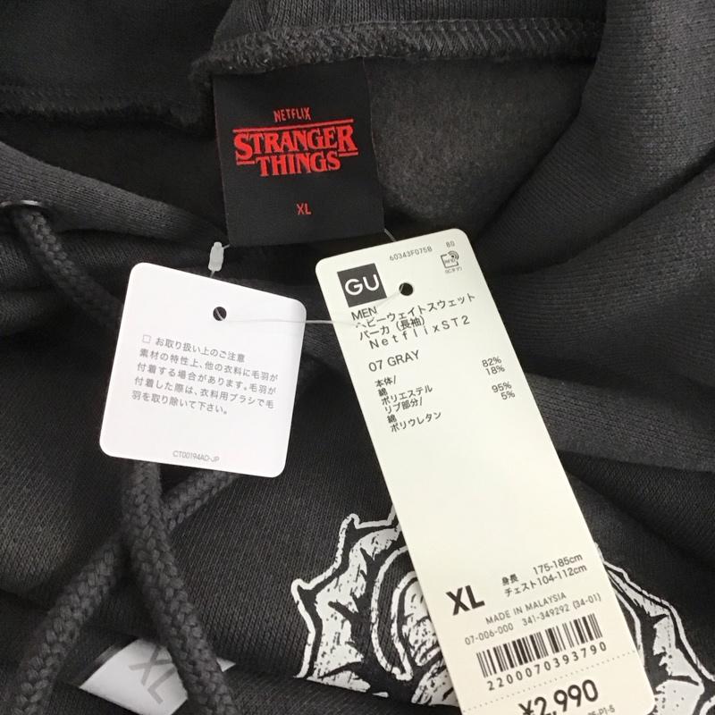 ジーユー GU パーカー 長袖 341-349292 ヘビーウェイトスウェットパーカー ストレンジャーシングス 長袖パーカー XL ロゴ、文字 黒 / ブラック / メンズ USED 古着 中古 10106993