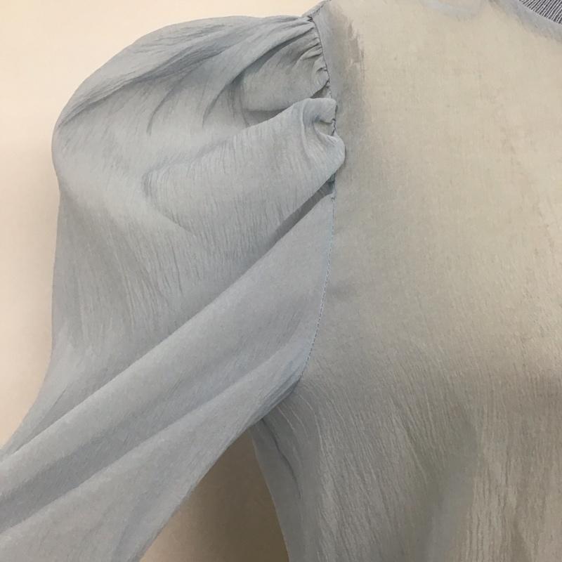 ザラ ZARA シャツ、ブラウス 長袖 2488 106 400 クルーネック シアー フリル M 無地 水色 / ライトブルー / レディース USED 古着 中古 10118349