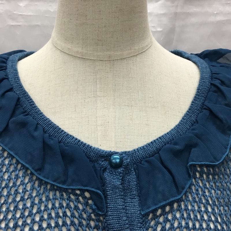 アクシーズファム ポエティック axes femme POETIQUE カーディガン 長袖 TS161X03P 鍵編み 襟フリル M 無地 青 / ブルー / レディース USED 古着 中古 10107466