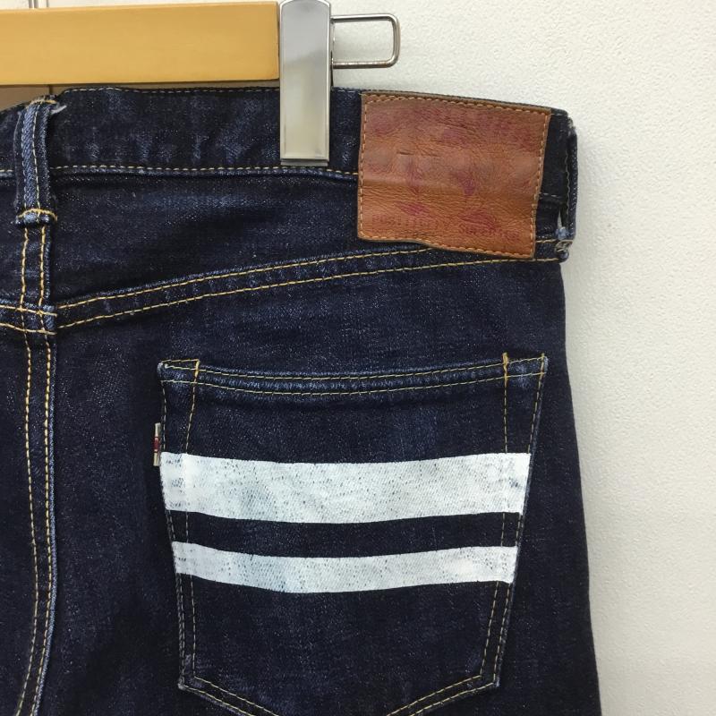 桃太郎ジーンズ MOMOTARO JEANS パンツ デニム、ジーンズ 0705SP 出陣 LABEL タイト ストレート デニム パンツ 34インチ 無地 X ボーダー柄 インディゴ / インディゴ / メンズ USED 古着 中古 10128835