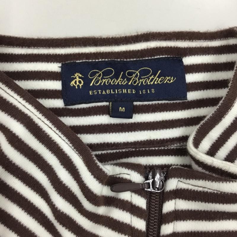 ブルックスブラザーズ BROOKS BROTHERS カットソー 長袖 52326-81 ハーフジップ M ボーダー柄 白 / ホワイト / X 茶 / ブラウン /  メンズ USED 古着 中古 10111383