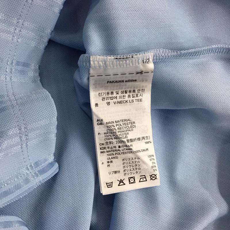 アディダス adidas ポロシャツ 長袖 jd2604 フットボールジャカードVネック長袖ポロシャツ スポーツウェア XL ロゴ、文字 青 / ブルー / レディース USED 古着 中古 10140130