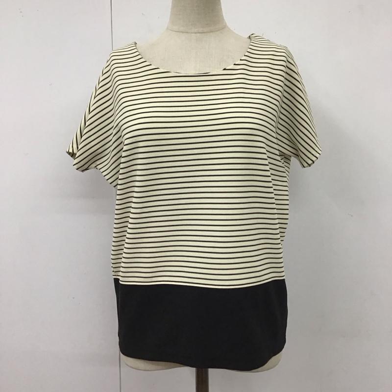 ナチュラルビューティーベーシック NATURAL BEAUTY BASIC カットソー 半袖 バックリボン S ボーダー柄 黒 / ブラック / X オフホワイト / オフホワイト / レディース USED 古着 中古 10115905