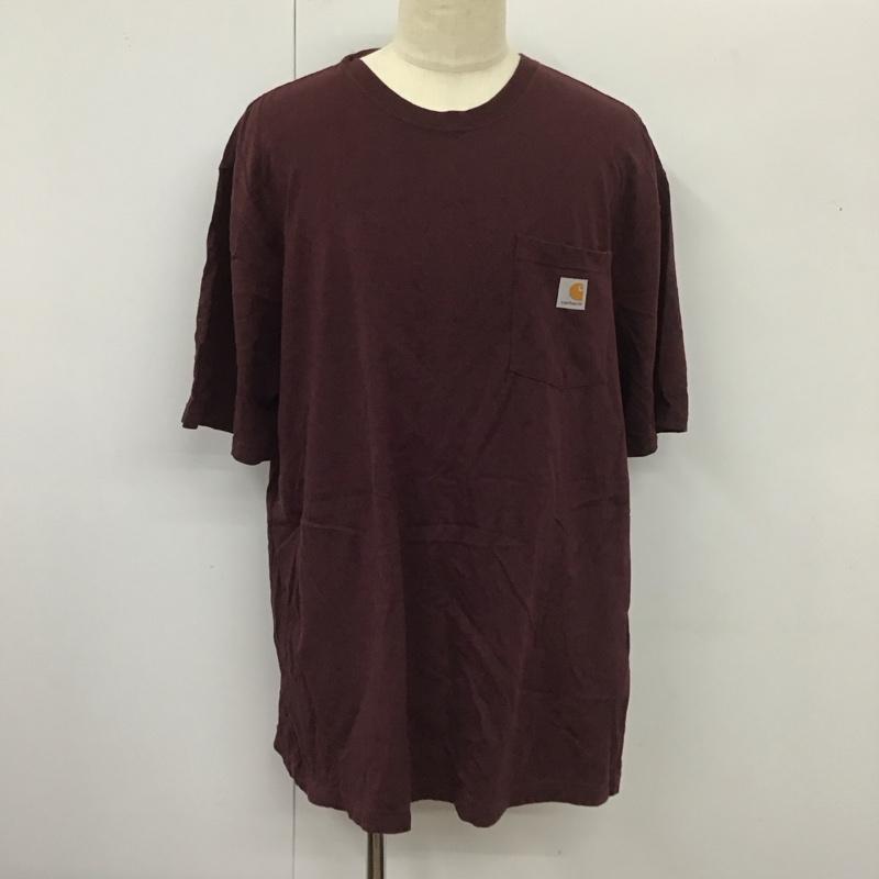 カーハート Carhartt Tシャツ 半袖 半袖カットソー ポケットTシャツ クルーネックカットソー XL ロゴ、文字 えんじ / ワインレッド /  メンズ USED 古着 中古 10112507