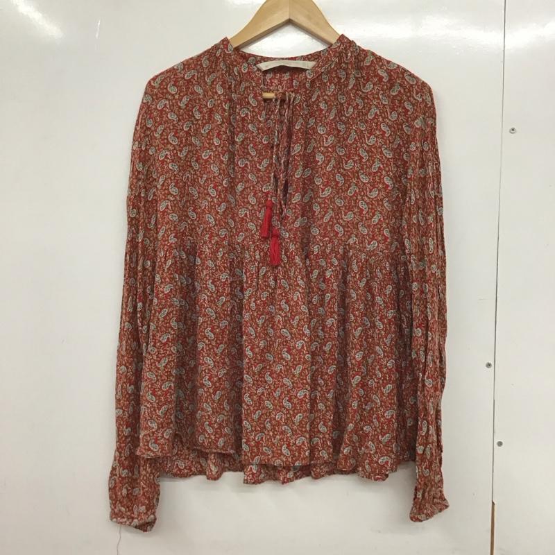 ザラ ZARA カットソー 長袖 L 総柄 赤 / レッド / レディース USED 古着 中古 10130292