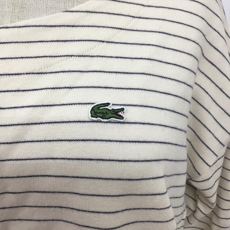 ラコステ LACOSTE カットソー 長袖 長袖カットソー クルーネックカットソー ロングスリーブカットソー ボーダー 38 ロゴ、文字 X ボーダー柄 白 / ホワイト /  レディース USED 古着 中古 10109951