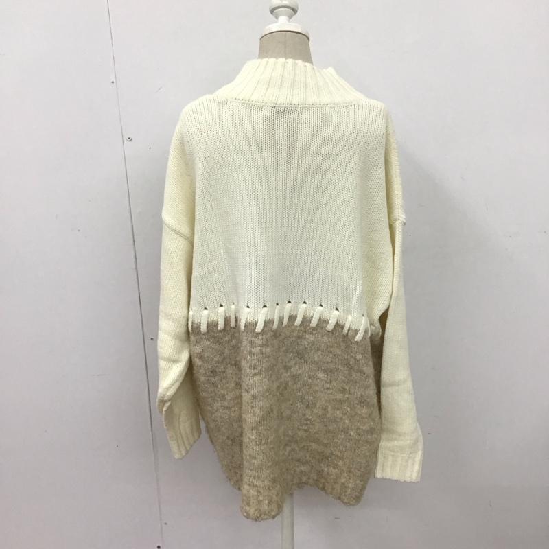 アズールバイマウジー AZUL BY MOUSSY ニット、セーター 長袖 250EAB70-234I BICOLOR KNIT TOPS FREE 無地 白 / ホワイト / X ベージュ / ベージュ / レディース USED 古着 中古 10125049
