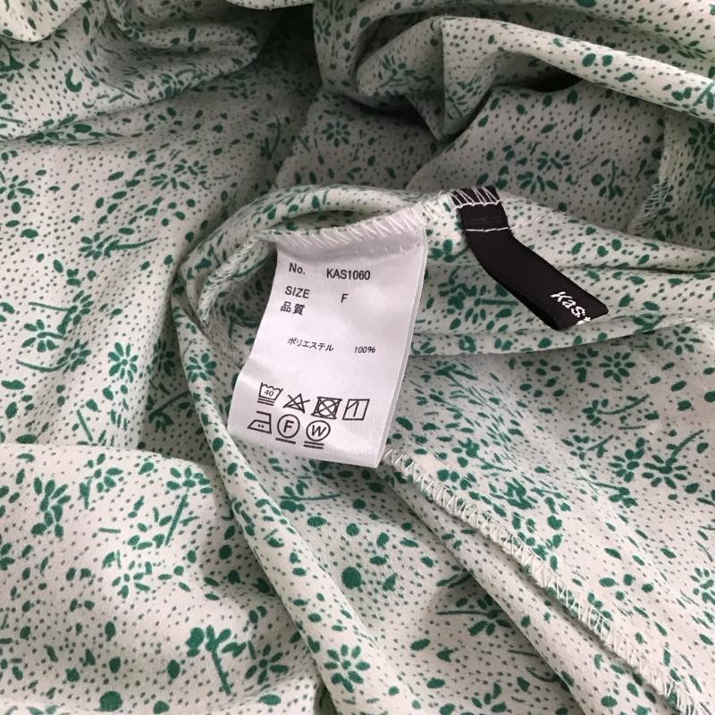 カスタネ Kastane ワンピース ロングスカート 長袖ロングワンピース ノーカラーシャツワンピース フレアスカート FREE プリント 白 / ホワイト / X 緑 / グリーン / レディース USED 古着 中古 10146474