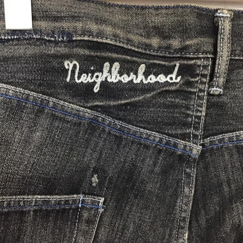 ネイバーフッド NEIGHBORHOOD パンツ デニム、ジーンズ デニムパンツ ワイドパンツ ストレッチパンツ L ロゴ、文字 X ダメージ加工 黒 / ブラック / メンズ USED 古着 中古 10132703
