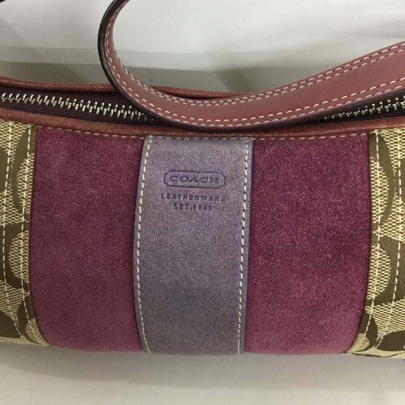 コーチ COACH ハンドバッグ ハンドバッグ E05Q-8K09 シグネチャー ワンショルダー ロゴ、文字 ベージュ / ベージュ / X 紫 / パープル / レディース USED 古着 中古 10123268