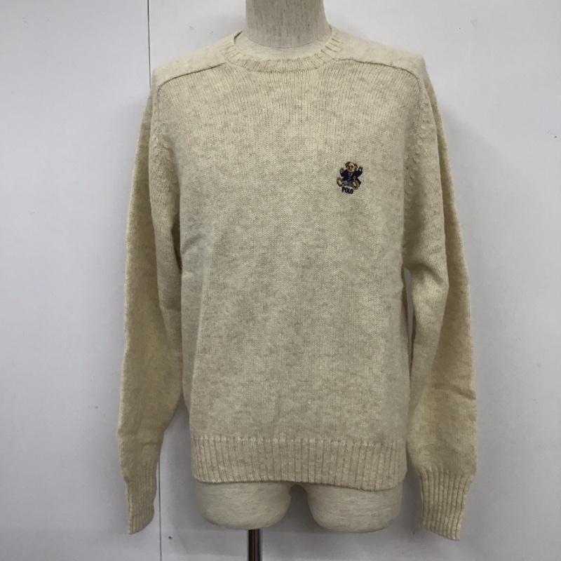 ポロバイラルフローレン Polo by RALPH LAUREN ニット、セーター 長袖 クルーネック ウール ポロベア M ワンポイント アイボリー / アイボリー / メンズ USED 古着 中古 10109546