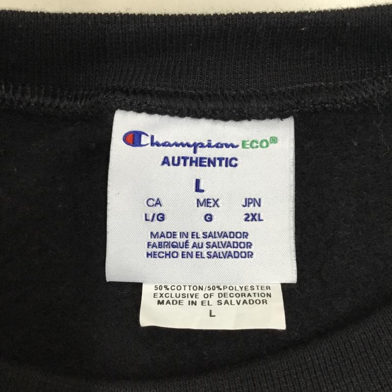 チャンピオン Champion トレーナー 長袖 長袖トレーナー スウェット クルーネック リブスウェットカットソー L 無地 黒 / ブラック /  メンズ USED 古着 中古 10118635