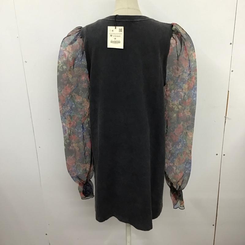 ザラ ZARA ワンピース ひざ丈スカート 4770 902 807 袖シアー シースルー パフスリーブ タグ付き カットソー M 花柄 マルチカラー / マルチカラー / レディース USED 古着 中古 10124992