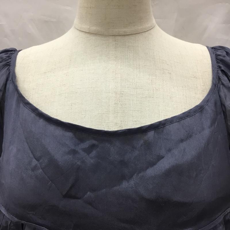 ザラウーマン ZARA WOMAN カットソー 半袖 半袖カットソー シアーシャツ ワイドネックカットソー M 無地 紺 / ネイビー /  レディース USED 古着 中古 10112255