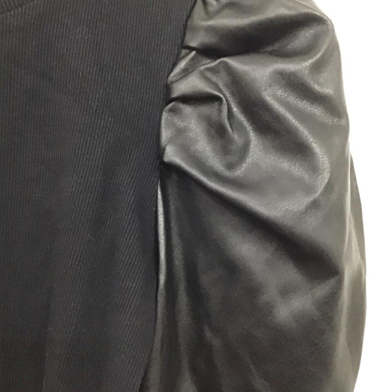 ザラ ZARA カットソー 長袖 0264/303/800 フェイクレザーリブニット スイッチング カットソー S 無地 黒 / ブラック / レディース USED 古着 中古 10131027