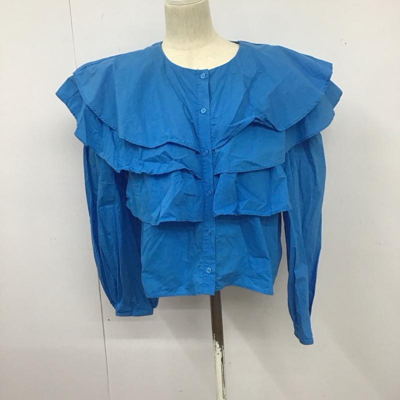 ザラ ZARA シャツ、ブラウス 長袖 長袖シャツ 無地シャツ ノーカラーシャツ フリルシャツ M 無地 青 / ブルー / レディース USED 古着 中古 10127403