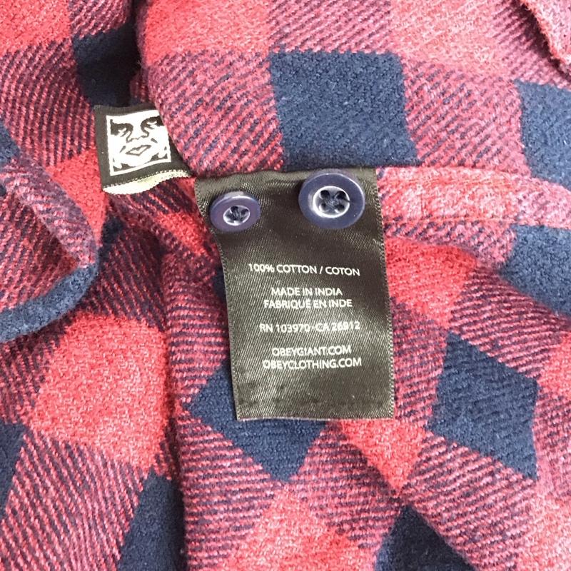 オベイ OBEY シャツ、ブラウス 長袖 長袖シャツ チェックシャツ カラーシャツ M チェック 赤 / レッド / X 紺 / ネイビー / メンズ USED 古着 中古 10144767