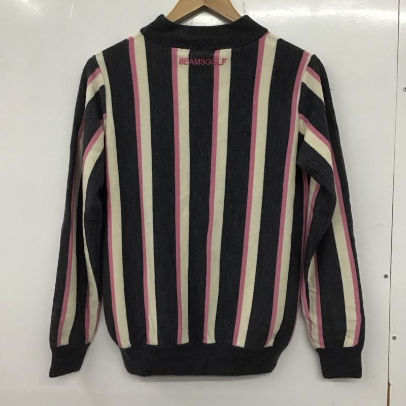 ビームスゴルフ BEAMS GOLF ニット、セーター 長袖 長袖ニットカットソー クルーネック セーター L ストライプ 灰 / グレー / X 桃 / ピンク / X ベージュ / ベージュ / レディース USED 古着 中古 10135441