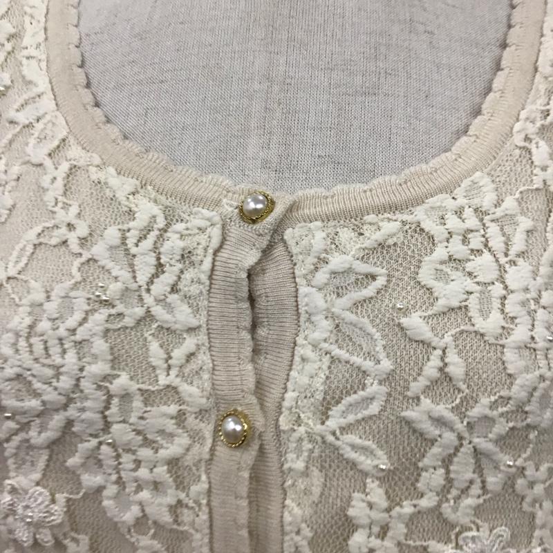 ルゥデルゥ Rew de Rew アンサンブルニット 長袖 半袖ニット 長袖カーディガン パール レース M ベージュ / ベージュ / レディース USED 古着 中古 10116763