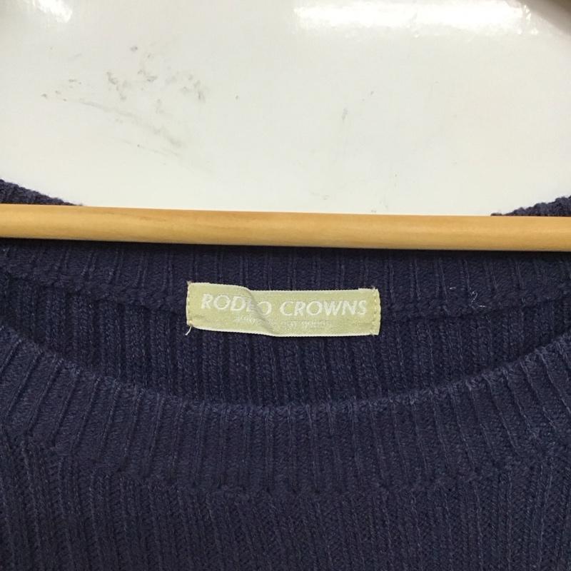 ロデオクラウンズ Rodeo Crowns ニット、セーター 半袖 半袖ニットカットソー クルーネックカットソー 半袖セーター M 無地 紺 / ネイビー / レディース USED 古着 中古 10117883