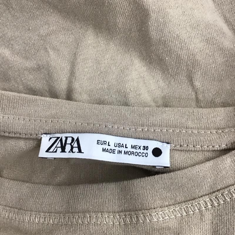 ザラ ZARA カットソー 半袖 0085 157 706 クルーネック ウエスト切替 L 無地 ベージュ / ベージュ / レディース USED 古着 中古 10122570