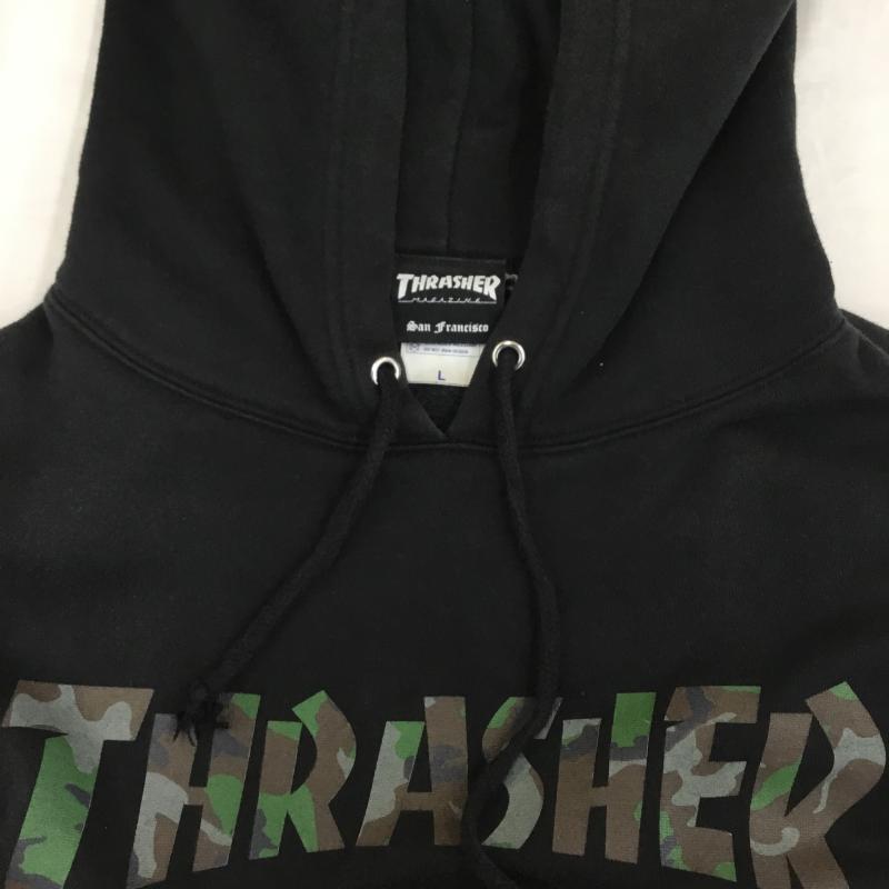 スラッシャー THRASHER パーカー 長袖 L ロゴ、文字 X カモフラージュ柄・迷彩 黒 / ブラック / メンズ USED 古着 中古 10136076