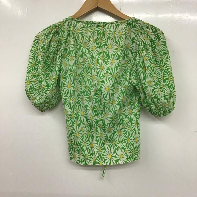 ザラ ZARA カットソー 半袖 半袖カットソー プリントシャツ Vネックカットソー L プリント 緑 / グリーン / レディース USED 古着 中古 10135449