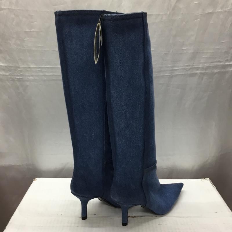 ザラ ZARA ブーツ ロングブーツ 1010 010 400 デニムブーツ ピンヒール EU37 箱有 無地 水色 / ライトブルー / レディース USED 古着 中古 10118309