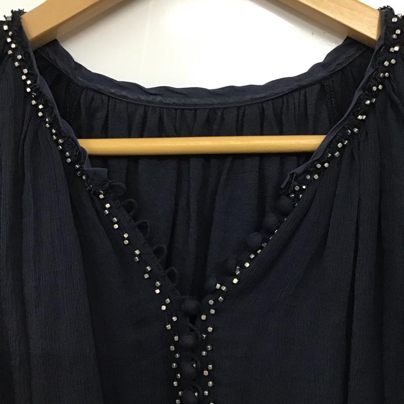 マカフィー MACPHEE カットソー 半袖 プルオーバー シルク 38 無地 紺 / ネイビー / レディース USED 古着 中古 10133735