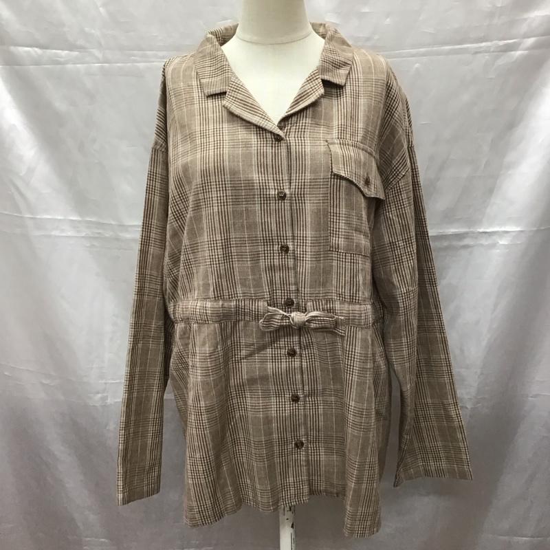 エヘカソポ ehka sopo シャツ、ブラウス 長袖 1708860 オープンカラー FREE チェック 茶 / ブラウン / レディース USED 古着 中古 10112429